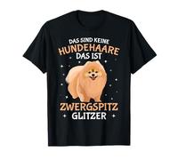 Süße Pomeranian & Zwergspitz Hunde Geschenke Damen T-Shirt Schwarz Cartoon Zwergspitz Glitzer Pomeranian Motiv Klassische Passform V-Ausschnitt Kurzarm Klein