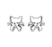 Süße schüchterne Katzen-Ohrstecker, S925 Sterlingsilber, minimalistischer Tier-Haustier-Schmuck für Frauen, hypoallergen, winziger Kätzchen-Ohrring, weißvergoldeter Knorpel-Piercing-Ohrstecker, 8 x 10