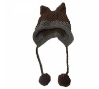 Süße Vintage Cat & Fox Slouchy Beanies für Frauen - Grunge Accessoires, Braun, Einheitsgröße