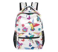 Süßer Meerjungfrauen-Rucksack mit mehreren Taschen, für Schule und Reisen, Blau, Bunte Kolibris, weiß, Medium, Lässiger Schulrucksack