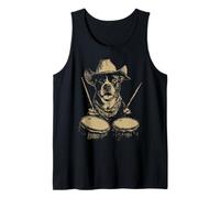 Süßer Pitbull spielt Schlagzeug Lustiger Cowboy-Dog-Western-Schlagzeuger Tank Top