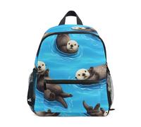 Süßer Sea Otters Blau Kleinkind Rucksack für Jungen Mädchen Kleiner Reiserucksack mit Namensschild Kleine Kinder Rucksäcke, Niedlicher Seeotter, Blau, 3-5 Years, Niedliche Rucksäcke