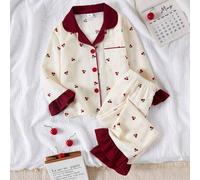 Süßer Stil Kirschen- und Schleifendruck Mädchen Kleinkind Langarm Strickjacke und Hose 2-teiliges Set Lässig Loungewear 7. Geburtstag Rot Herbst/Winte