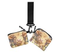 Süßes Cartoon-Schottland-Kuh-Damen-Münzgeldbörse, Kartenhalter, große Kapazität, Ausweishalter, Schutz mit Reißverschluss, Münzfach für Damen, 2 Stück, Niedliche Cartoon-Schottland-Kuh, 1 size, Casual