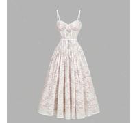 Süßes Midikleid mit Retro-Bustier aus Spitze für Damen, weißes lässiges Partykleid für den Frühling, Sommerkleider für Damen, Sommeroutfits für Damen,
