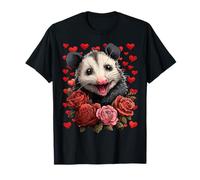 Süßes Opossum mit roten Rosen Herzen Valentinstag Opossum T-Shirt