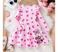 Süßes rosa Cartoon A-Linien Langarm Kleid für Kleine Mädchen mit Leoparden Muster, rosa Volantärmeln und Herz Muster, Lässig Strickkleid, geeignet für