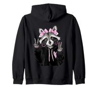 Süßes Waschbär-Mädchen, rosa Schleifen, Friedenszeichen, Tiergrafik, Mädchen Kapuzenjacke