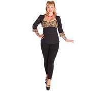 SugarShock Damen Rockabilly Bluse Madita Leo, Größe:XL, Farbe:schwarz braun