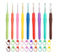 Sugeru®9pcs Häkelnadel Set mit 20pcs Maschenmarkierer,2.0-6.0mm Häkelset für Anfänger mit Gummi Softgriff,Glatte Hakenkopf,Ergonomische Leichtes Und Bequemes Häkelwerkzeug für Stricken,DIY (Farbe9pcs)