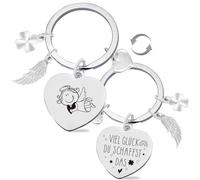Sugeru Herz Schlüsselanhänger Glücksbringer | VIEL GLÜCK&DU SCHAFFST DAS | Schutzenge l Schlüsselanhänger auto personalisiert | geschenke für Führerschein Prüfung,abschiedsgeschenk freundin freund(Ⅲ)