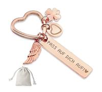 Sugeru Herz Schlüsselanhänger | Pass auf dich auf ! | schutzengel schlüsselanhänger auto personalisiert | geschenke für Führerschein Geburtstag Weihnachten Frauen Freundin Mama Tochter | Rosé