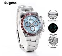 Sugess Diving Herrenuhr Panda Automatischer mechanischer Chronograph Peacock SL4801 Uhrwerk Armbanduhr Wasserdichte Keramiklünette Neu S418-2 White Steel DIS