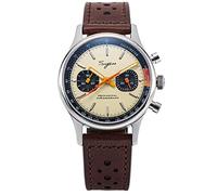 SUGESS Seagull ST1901 Panda 40mm Cremefarbener Renn-Chronograph Saphir 1963 Braunes Leder V2 Neu in Originalverpackung
