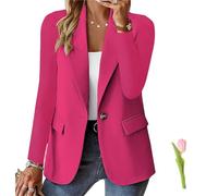 SuGJun Blazer für Damen, Business, Freizeit, langärmelig, Button-Down-Blazer, Jacke, Revers, Business-Anzug, Jacke, Sommerblazer, A-hot Pink, 48
