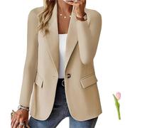SuGJun Blazer für Damen, Business, Freizeit, langärmelig, Button-Down-Blazer, Jacke, Revers, Business-Anzug, Jacke, Sommerblazer, A-Beige, 44