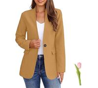 SuGJun Blazer für Damen, Business, Freizeit, langärmelig, Button-Down-Blazer, Jacke, Revers, Business-Anzug, Jacke, Sommerblazer, B-gelb, 52
