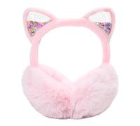 SUGSHYN Ohrenwärmer Kinder Ohrenschützer aus Weichem Plüsch Mädchen Winter Winddicht und Warm Ear Muffs mit Katzenohren für Den Außenbereich Kälte(Leder Rosa)