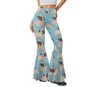 Suhoaziia Damen Flare Leggings Casual Yoga Hose mit Bauchkontrolle Hohe Taille Bell Bottom Stretch Lange Hose, Niedliche Mops-Hunde, XL