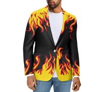 Suhoaziia Herren Anzüge Blazer Einreiher Vintage Slim Fit Kleid Anzugjacke Langarm Outwear mit Multi-Tasche, Fire Flame, M