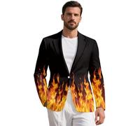 Suhoaziia Herren-Blazer, elegant, lässig, Anzugjacken, leicht, sportlich, mit einem Knopf, Business-Mantel, formelle Hochzeit, Smoking, Fire Flame, 3XL
