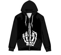 Suhoaziia Herren Kapuzenpullover mit Kordelzug Edle Pullover Tops Hoodies Langarm Sweatshirt Größe 2XS-5XL, Skelett zeigt Mittelfinger., XX-Small