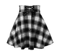 SUIOPPYUW Damen Karierter kurzer Rock mit Schnürung, Faltenboden, Swing Korsett, A Linie, Minirock, Röcke, Vintage Minikleid mit Kordelzug, Schwarz, XL