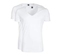 Suitable Vibamboru T-Shirts Tiefe V-Ausschnitt Weiß 2-Pack - Grösse M - Herren - Bekleidung - Slim-fit - Stretch -