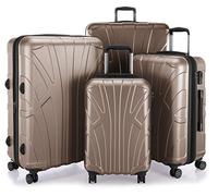 SUITLINE - 4er Set aus Handgepäck, mittelgroßer Koffer, großer Hartschalen-Koffer, übergroßer Reisekoffer Trolley Rollkoffer, TSA, 100% ABS Matt, Gold