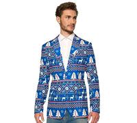 Suitmeister Blauer Weihnachtssakko für Herren - Ugly Weihnachten Holiday Festive Nordic Print - Blau, Weiß