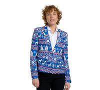 Suitmeister Damen-Blazer - Weihnachtskostüm-Anzugjacke - Blau, Weiß - Weihnachtssweatshirt-Druck