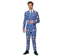 Suitmeister Herren Men Suit Business-Anzug Hosen-Set,Christmas Blau Nordic,L