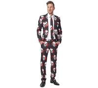 Suitmeister Herren Men Suit Business-Anzug Hosen-Set,Weiß/Rot/Schwarz (Skulls Blood),S