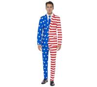 Suitmeister Herren USA Anzug - American Flagge Outfit - Tailliert Party Kostüme - Blau, Rot, Weiß