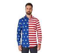 Suitmeister Herrenhemd - USA-Flaggen-Langarmhemd - Rot, Weiß, Blau - 4. Juli-Outfit - Langärmliges
