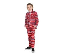 Suitmeister Jungen Nordic Pixel Red Anzug - Weihnachtsoutfit - Inklusive Blazer, Hose und Krawatte - Rot