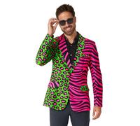 Suitmeister Men's Party Blazer - Neon Animal Print - Tailliert Party Kostüme - Grün, Pink