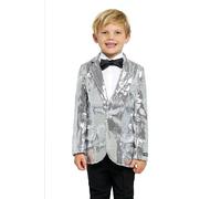 Suitmeister Pailletten-Blazer für Jungen - Glänzende Partyjacke für Kinder - Weihnachten & Sylvester - Slim Fit - Blazer für Jungen - Silber