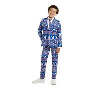 Suitmeister Weihnachtsanzug für Jungen - Festliche hässliche Weihnachtskleidung - blau, weiß, nordischer Feiertagsdruck - Inklusive Blazer, Hose, Krawatte