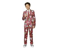 Suitmeister Weihnachtsanzug für Jungen - lustige hässliche Weihnachtskleidung mit echten Lichtern - Roter leuchtender Blazer - Inklusive Blazer, Hose, Krawatte