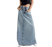 SUIUOI A-Linie Denimrock,High Waist Aufgerauter Denim Rock,Eleganter Sommer Freizeitrock,Y2K Streetwear