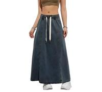 SUIUOI Damen A-Linie Langer Jeansrock,High Waist,Lässiger Denim-Rock,Eleganter Sommerrock,Freizeitrock