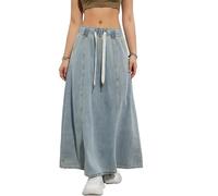 SUIUOI Damen A-Linie Langer Jeansrock,High Waist,Lässiger Denim-Rock,Eleganter Sommerrock,Freizeitrock