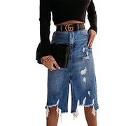 SUIUOI Damen Sommerrock Jeansrock,Rock Minirock Vintage High Waist Röcke A-Linie Flared Midi Röcke Taschensaum Rock mit Fransen