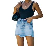 SUIUOI Damen Sommerrock Jeansrock,Rock Minirock Vintage High Waist Röcke A-Linie Flared Midi Röcke Taschensaum Rock mit Fransen