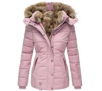 SUIUOI Damen Wintermantel - Warm Gefütterte Steppjacke mit Kunstfellkapuze, Taillierte Winterjacke mit Reißverschluss, Langer Kapuzenmantel Damen für Alltag, Outdoor & Freizeit
