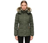 SUIUOI Damen Wintermantel - Warm Gefütterte Steppjacke mit Kunstfellkapuze, Taillierte Winterjacke mit Reißverschluss, Langer Kapuzenmantel Damen für Alltag, Outdoor & Freizeit