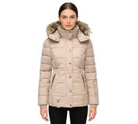 SUIUOI Damen Wintermantel - Warm Gefütterte Steppjacke mit Kunstfellkapuze, Taillierte Winterjacke mit Reißverschluss, Langer Kapuzenmantel Damen für Alltag, Outdoor & Freizeit