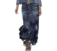 SUIUOI Denimrock A-Linie,Maxi Langer Jeansrock,Hohe Taille Midirock,Aufgerauter Lässiger Denim-Rock,Eleganter Sommerrock,Freizeitrock Streetwear