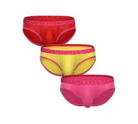SUKREW - Herren Slip Unterwäsche - Low-Rise Brief Vorteilspack Red + Pineapple Yellow + Carnival Pink - Größe L